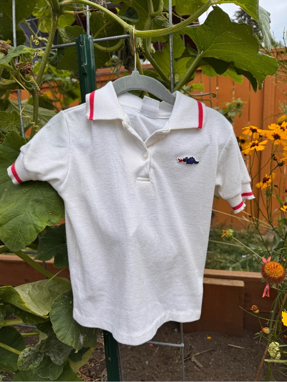 Sears White Polo with Red Trim and Navy Embroidered Detail - Kids